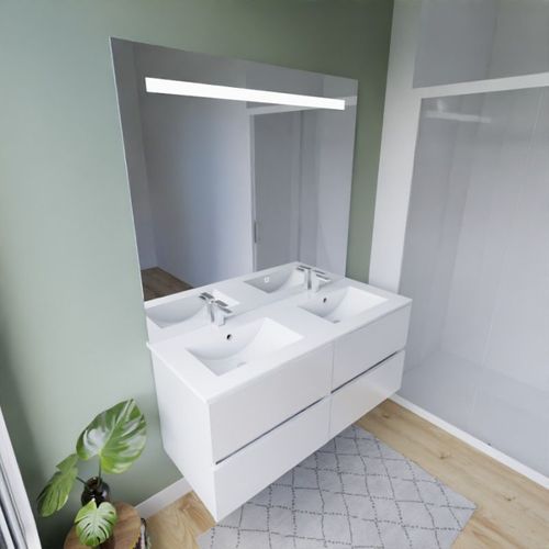 Meuble Double Vasque Tout Inox 120 Cm Rosinox + Miroir Elégance Ht105- Blanc