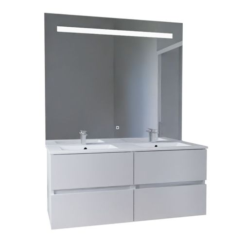 Meuble Double Vasque Tout Inox 120 Cm Rosinox + Miroir Elégance Ht105- Blanc