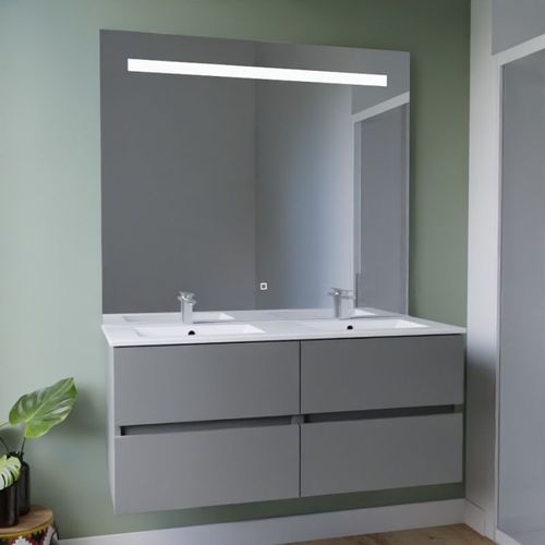 Meuble Double Vasque Tout Inox 120 Cm Rosinox + Miroir Elégance Ht105- Gris