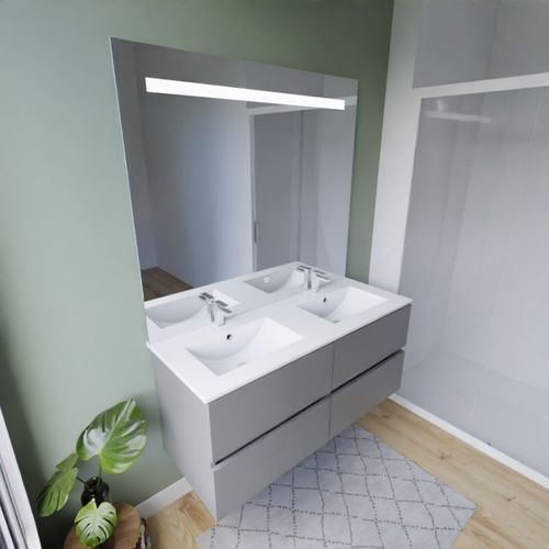 Meuble Double Vasque Tout Inox 120 Cm Rosinox + Miroir Elégance Ht105- Gris
