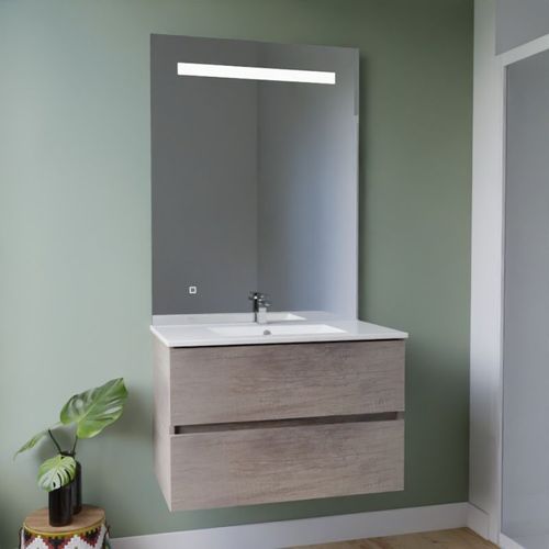 Meuble Vasque Rosaly Inox 80 Cm + Miroir Elégance Ht105- Bois- Plan Vasque En Céramique