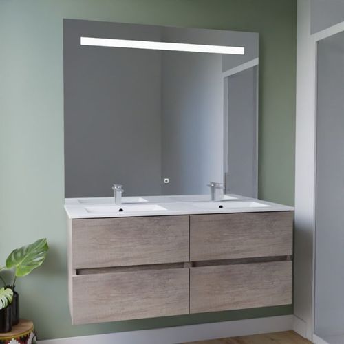 Meuble Double Vasque Tout Inox 120 Cm Rosinox + Miroir Elégance Ht105- Bois