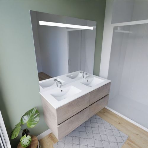 Meuble Double Vasque Tout Inox 120 Cm Rosinox + Miroir Elégance Ht105- Bois