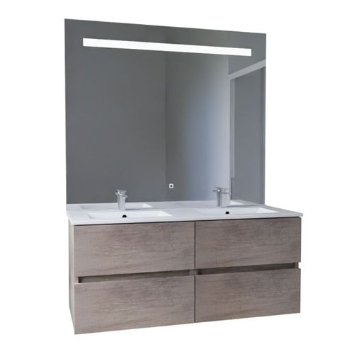 Meuble Double Vasque Tout Inox 120 Cm Rosinox + Miroir Elégance Ht105- Bois