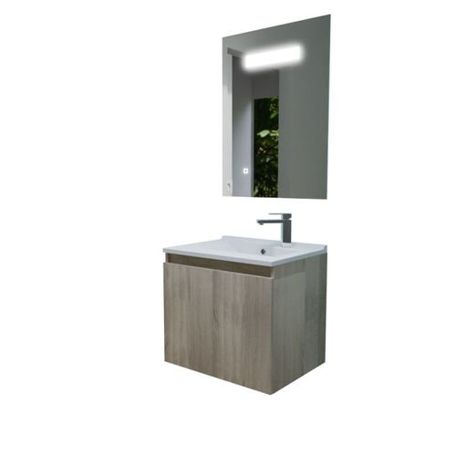 Meuble Proline 60 Cm Avec Plan Vasque Et Miroir Elégance Ht80- Bois- Résine