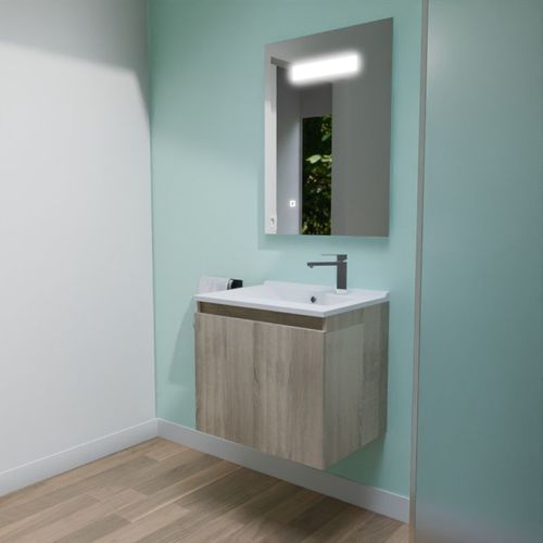 Meuble Proline 60 Cm Avec Plan Vasque Et Miroir Elégance Ht80- Bois- Résine
