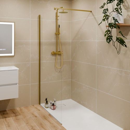 Paroi De Douche Fixe Dorée 110 Cm X 200 Cm Goldy - Verre 8 Mm