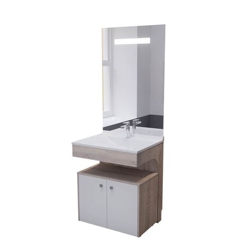 Meuble Vasque Altea 70 Cm Avec Miroir LED Eleg Plus Et Caisson Roulant - Cambrian Oak