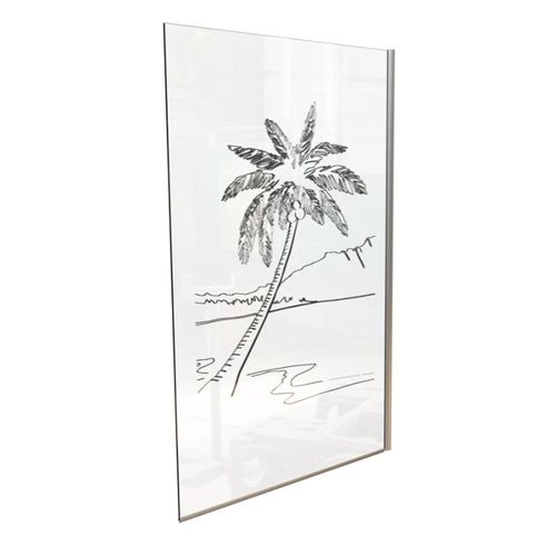 Paroi De Douche Verre Transparent Avec Dessin Mer Et Palmier Palma 140 Cm