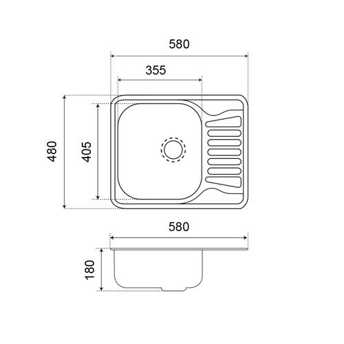 Evier En Inox 1 Bac + Égouttoir Evinox 58 Cm X 48 Cm