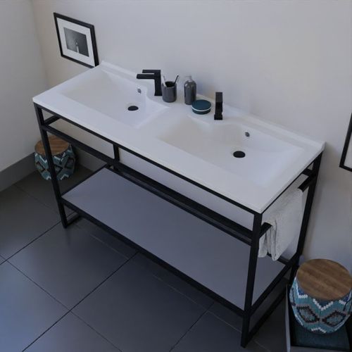Meuble Salle De Bain Structura 120 Cm Avec Plan Double Vasque- Résine - Gris