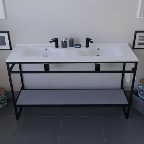 Meuble Salle De Bain Structura 140 Cm Avec Plan Double Vasque- Plan Stratifié Gris