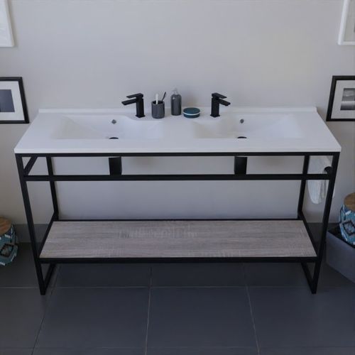 Meuble Salle De Bain Structura 140 Cm Avec Plan Double Vasque- Plan Stratifié Bois