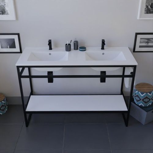 Meuble Salle De Bain Structura 120 Cm Avec Plan Double Vasque- Céramique - Blanc