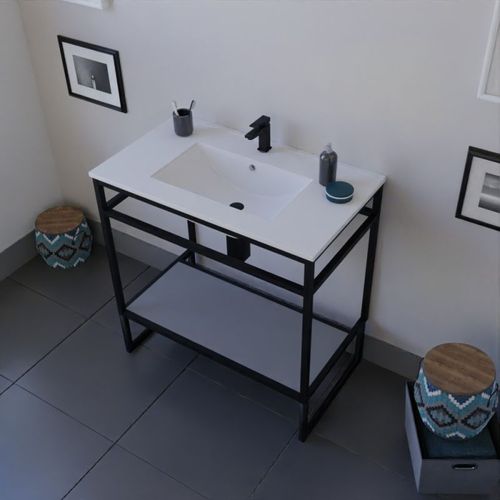 Meuble Salle De Bain Structura 80 Cm Avec Plan Vasque- Céramique - Gris