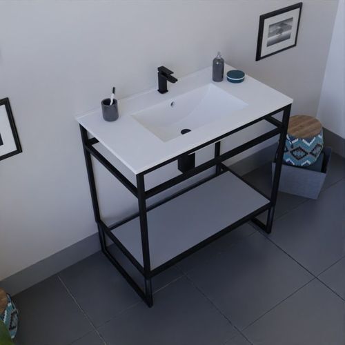 Meuble Salle De Bain Structura 80 Cm Avec Plan Vasque- Céramique - Gris