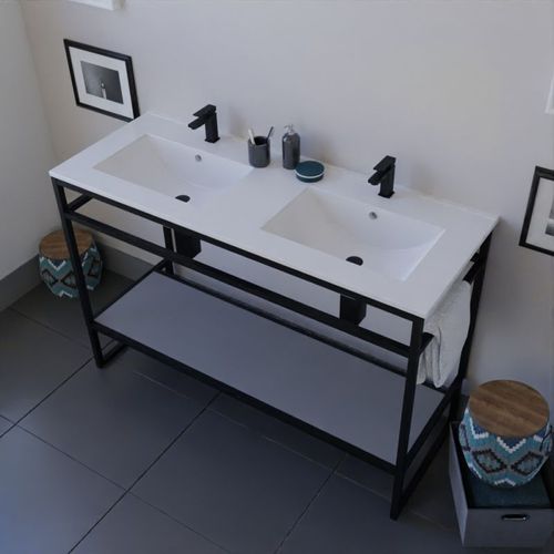 Meuble Salle De Bain Structura 120 Cm Avec Plan Double Vasque- Céramique - Gris