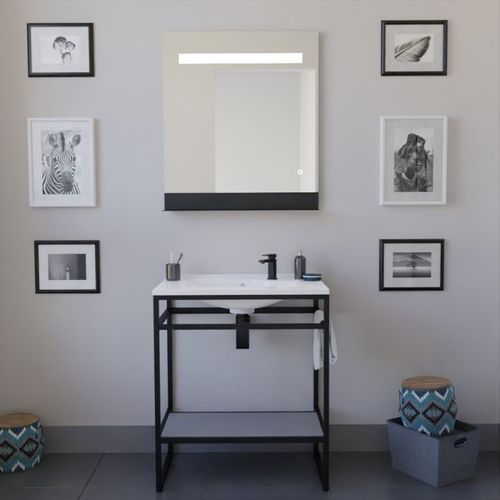 Ensemble Structura 70 Cm Avec Plan Vasque Et Miroir LED Etal- Résine - Gris