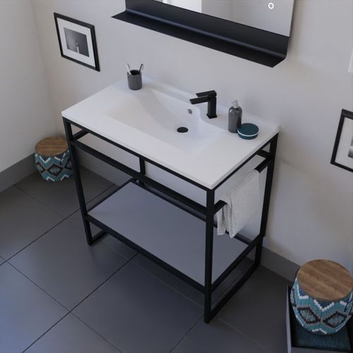 Ensemble Structura 80 Cm Avec Plan Vasque Et Miroir LED Etal- Résine - Gris