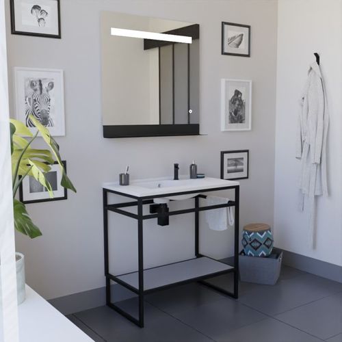 Ensemble Structura 80 Cm Avec Plan Vasque Et Miroir LED Etal- Résine - Gris