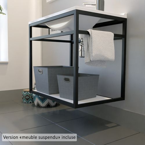Ensemble Structura 120 Cm Avec Plan Double Vasque Et Miroir LED Etal- Résine - Gris