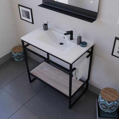 Ensemble Structura 80 Cm Avec Plan Vasque Et Miroir LED Etal- Résine - Bois