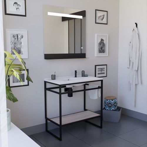 Ensemble Structura 80 Cm Avec Plan Vasque Et Miroir LED Etal- Résine - Bois