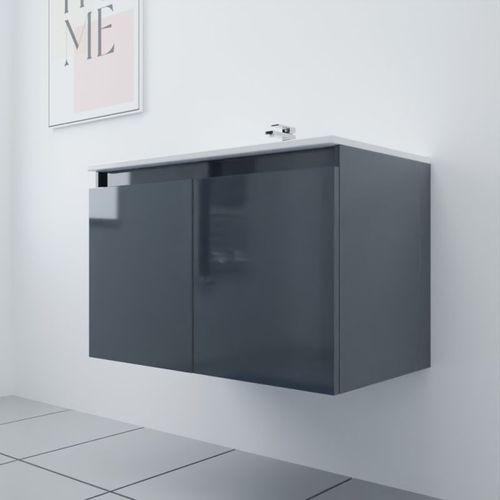Meuble Salle De Bain Suspendu 80 Cm Proline- Gris- Céramique