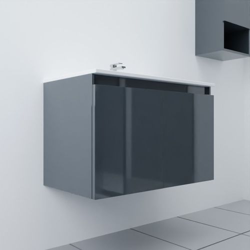 Meuble Salle De Bain Suspendu 80 Cm Proline- Gris- Céramique