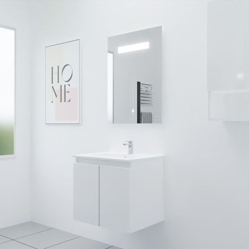 Meuble Proline 60 Cm Avec Plan Vasque Et Miroir Elégance Ht80- Blanc- Céramique