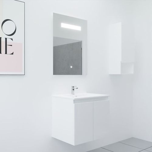 Meuble Proline 60 Cm Avec Plan Vasque Et Miroir Elégance Ht80- Blanc- Céramique
