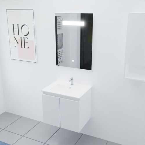 Meuble Proline 60 Cm Avec Plan Vasque Et Miroir Elégance Ht80- Blanc- Céramique
