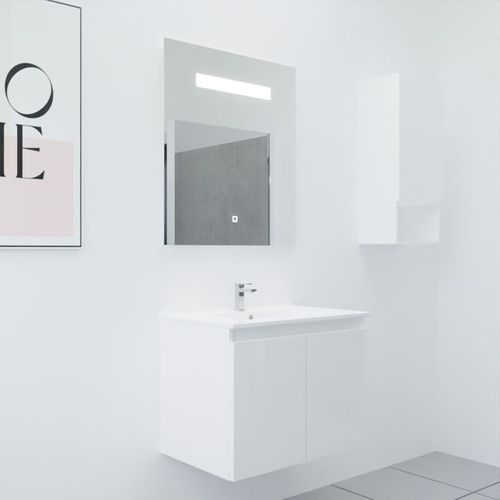 Meuble Proline 70 Cm Avec Plan Vasque Et Miroir Elégance Ht80- Blanc- Céramique