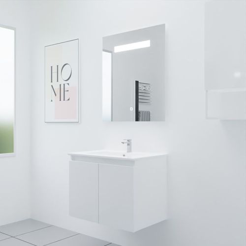 Meuble Proline 70 Cm Avec Plan Vasque Et Miroir Elégance Ht80- Blanc- Céramique