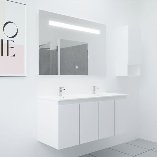 Meuble Proline 120 Cm Avec Plan Double Vasque Et Miroir Elégance Ht80- Blanc- Céramique