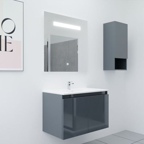 Meuble Proline 80 Cm Avec Plan Vasque Et Miroir Elégance Ht80- Gris- Céramique