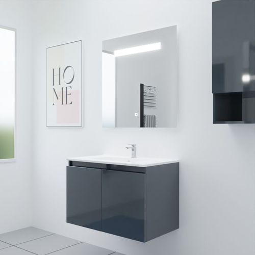 Meuble Proline 80 Cm Avec Plan Vasque Et Miroir Elégance Ht80- Gris- Céramique