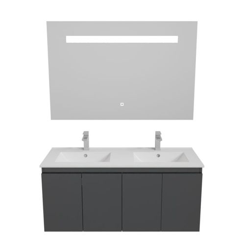 Meuble Proline 120 Cm Avec Plan Double Vasque Et Miroir Elégance Ht80- Gris- Céramique