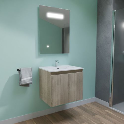 Meuble Proline 60 Cm Avec Plan Vasque Et Miroir Elégance Ht80- Bois- Céramique
