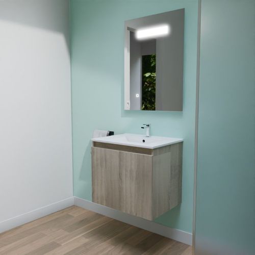 Meuble Proline 60 Cm Avec Plan Vasque Et Miroir Elégance Ht80- Bois- Céramique