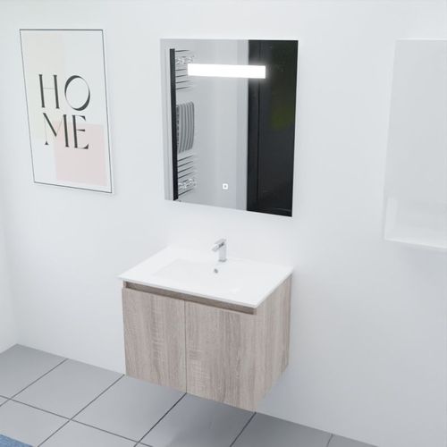 Meuble Proline 70 Cm Avec Plan Vasque Et Miroir Elégance Ht80- Bois- Céramique