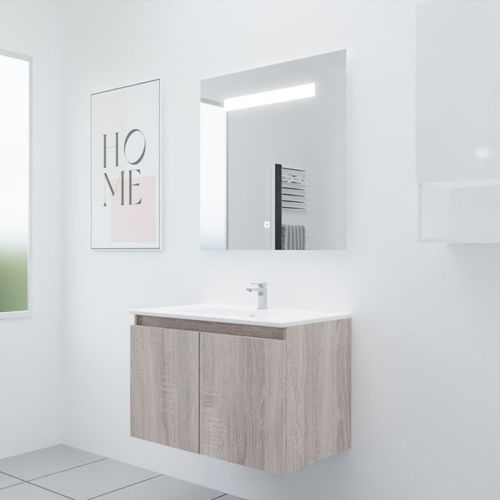 Meuble Proline 80 Cm Avec Plan Vasque Et Miroir Elégance Ht80- Bois- Céramique