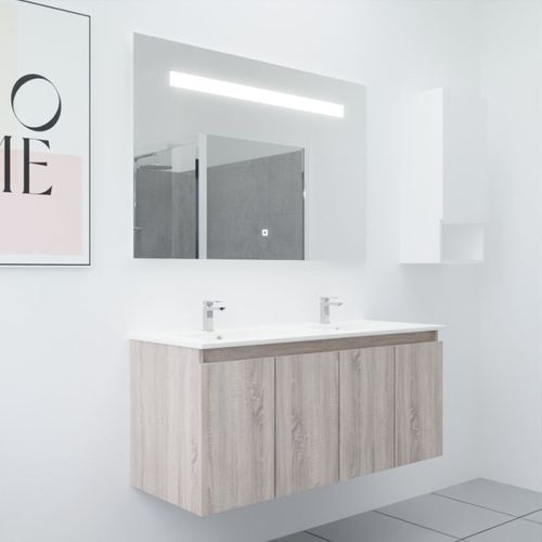 Meuble Proline 120 Cm Avec Plan Double Vasque Et Miroir Elégance Ht80- Bois- Céramique