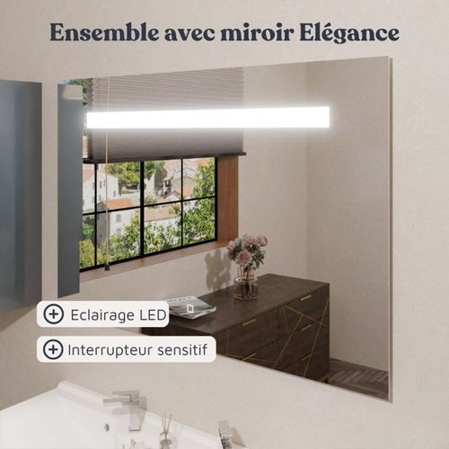 Meuble Proline 120 Cm Avec Plan Double Vasque Et Miroir Elégance Ht80- Bois- Céramique