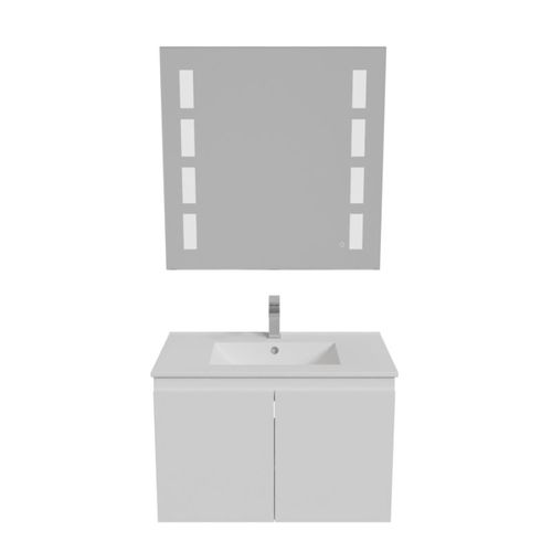 Meuble Proline 80 Cm Avec Plan Vasque Et Miroir Prestige- Blanc- Céramique