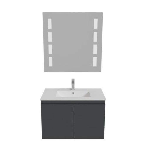 Meuble Proline 80 Cm Avec Plan Vasque Et Miroir Prestige- Gris- Céramique