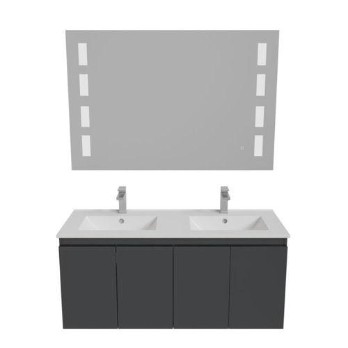Meuble Proline 120 Cm Avec Plan Double Vasque Et Miroir Prestige- Gris- Céramique