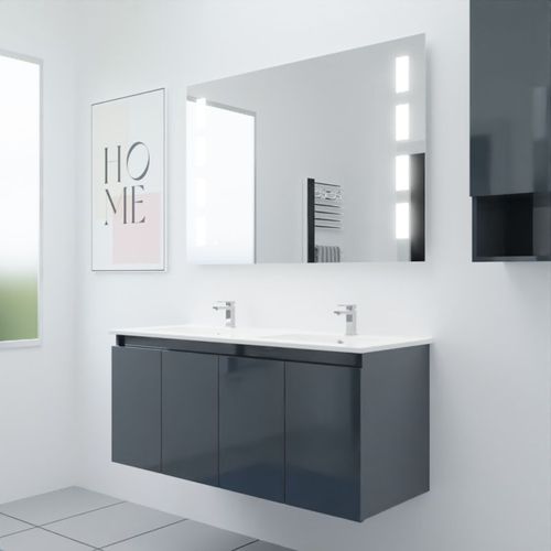 Meuble Proline 120 Cm Avec Plan Double Vasque Et Miroir Prestige- Gris- Céramique