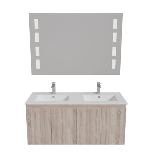 Meuble Proline 120 Cm Avec Plan Double Vasque Et Miroir Prestige- Bois- Céramique