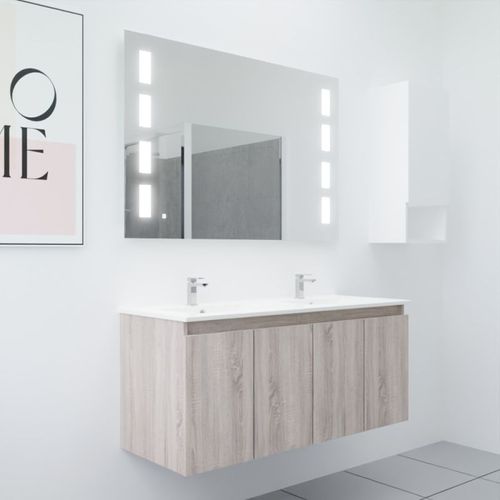 Meuble Proline 120 Cm Avec Plan Double Vasque Et Miroir Prestige- Bois- Céramique